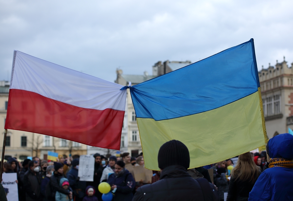 Krakow,,Poland,-,February,27,2022:,Flag,Of,Ukraine,And