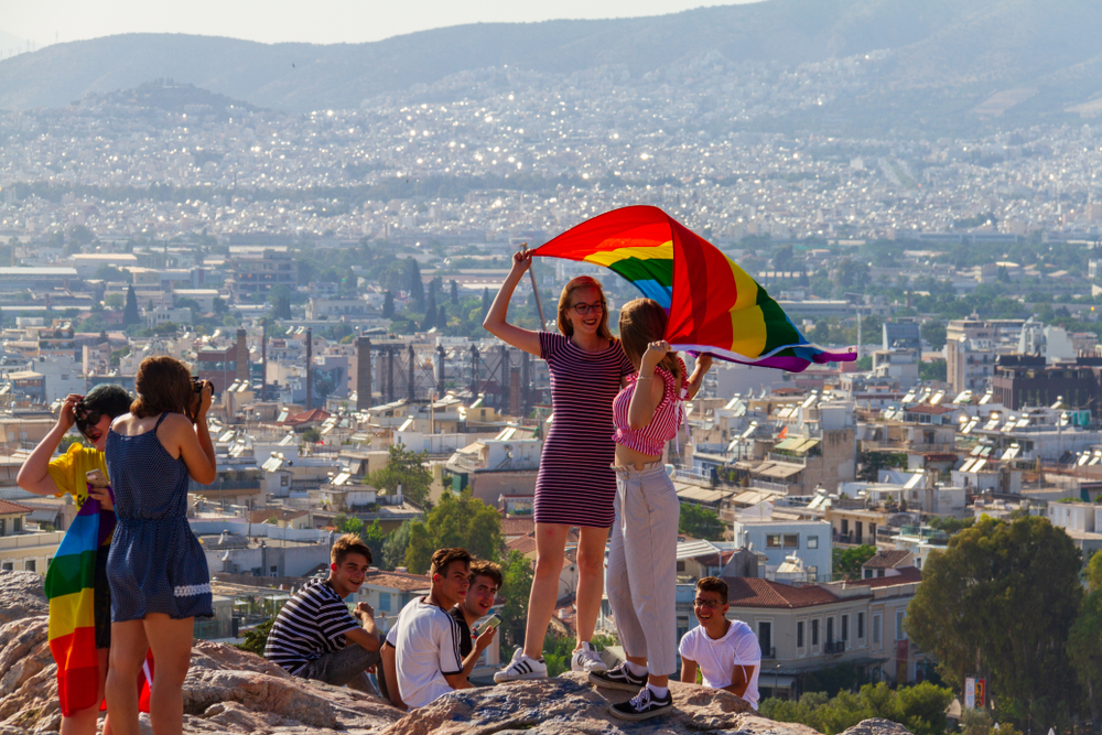 Athens,,Greece, ,June,9,,2018:,Girls,Holding,Flag,On