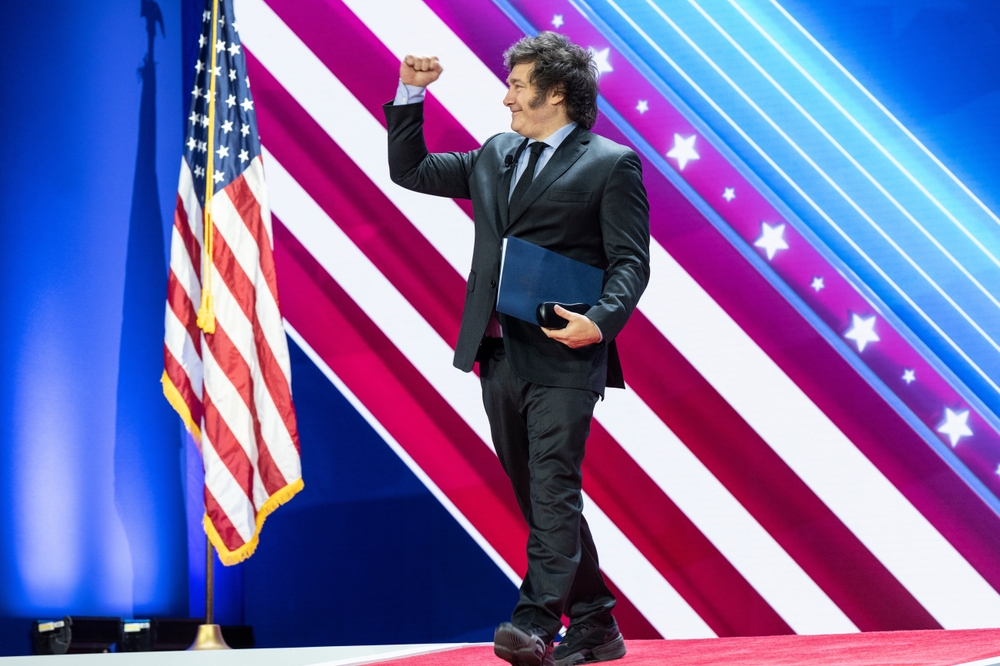 President,Of,Argentina,Javier,Milei,Arrives,On,Stage,To,Speak