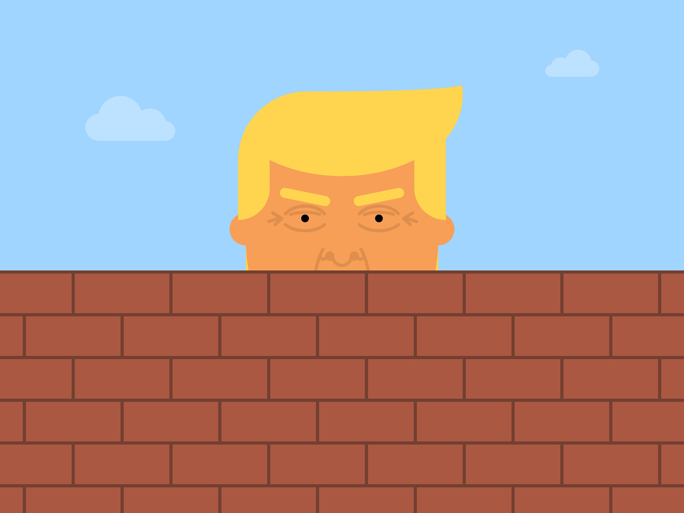 Donald,Trump,Behind,A,Brick,Wall.,Vector,Flat,Illustration,Of