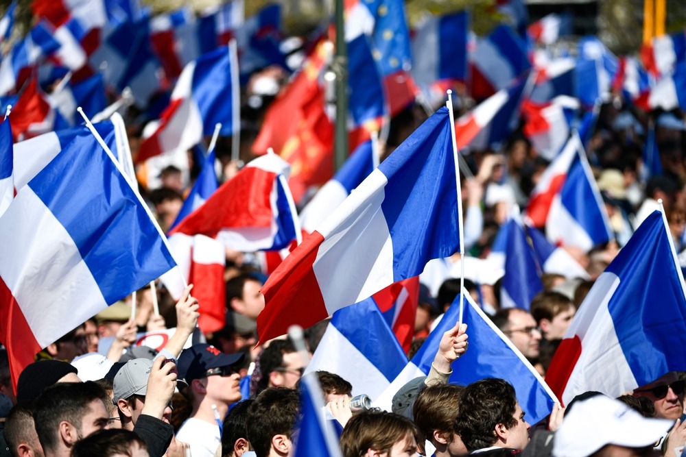 The,Crowd,And,Supporters,With,French,Flags,During,The,Campaign