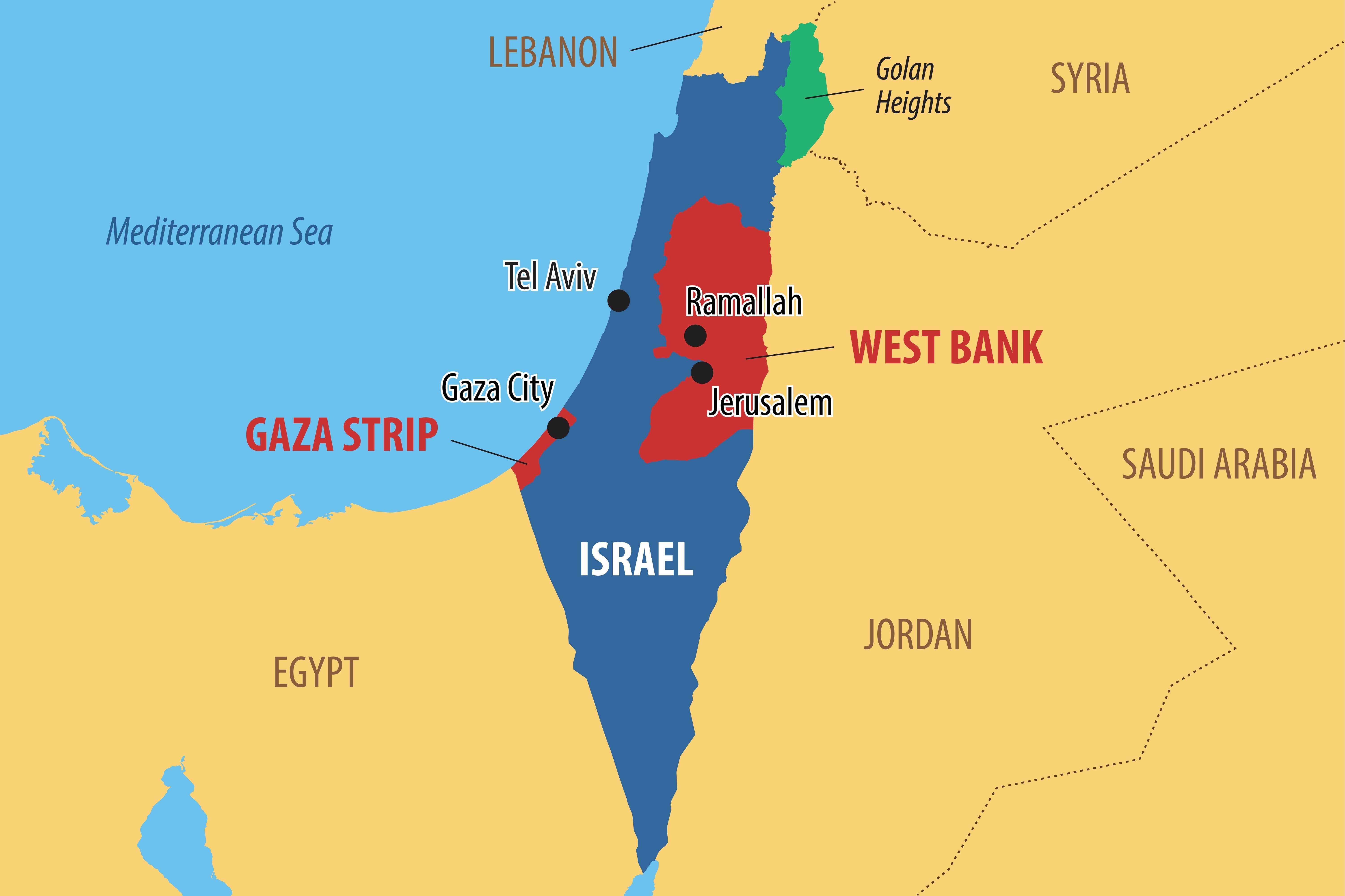 Vector,Map,Of,Israel,And,Palestine,,Showing,The,Areas,Of