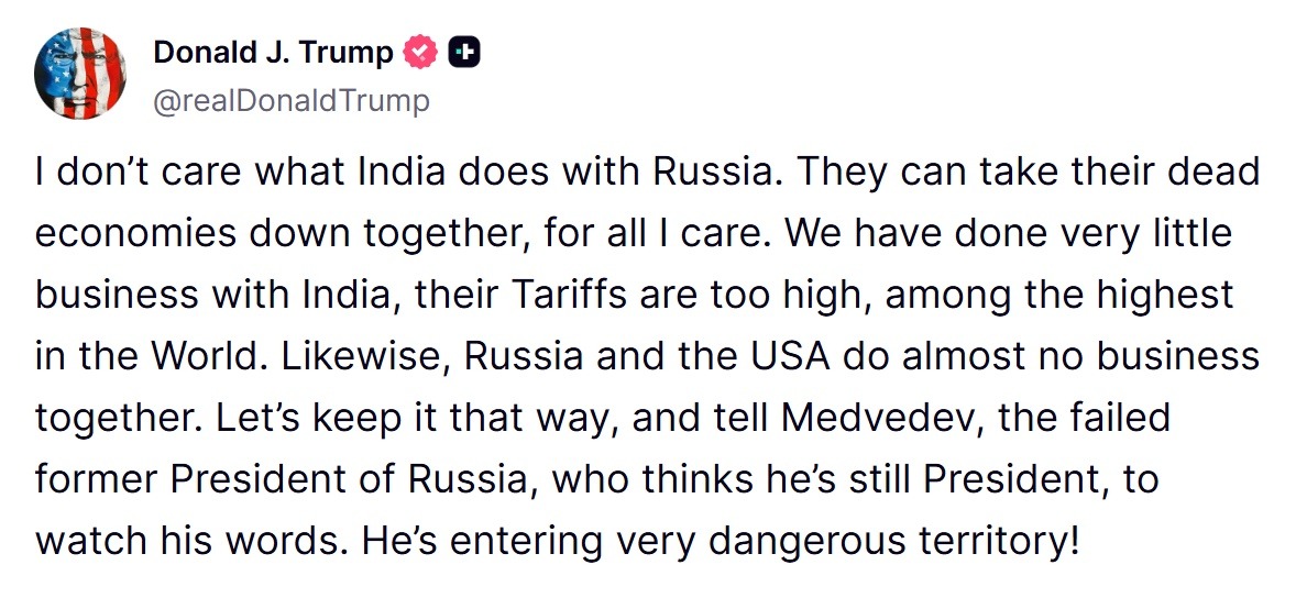 Trumpův příspěvek | Zdroj: Truth Social