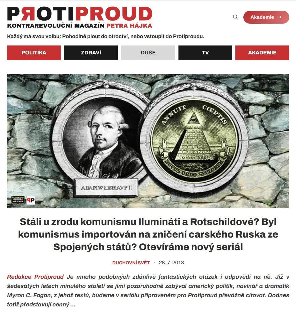 Protiproud dnes má kolem milionu návštěv měsíčně a od jeho počátku je spojený s konspirační antisemitskou propagandou