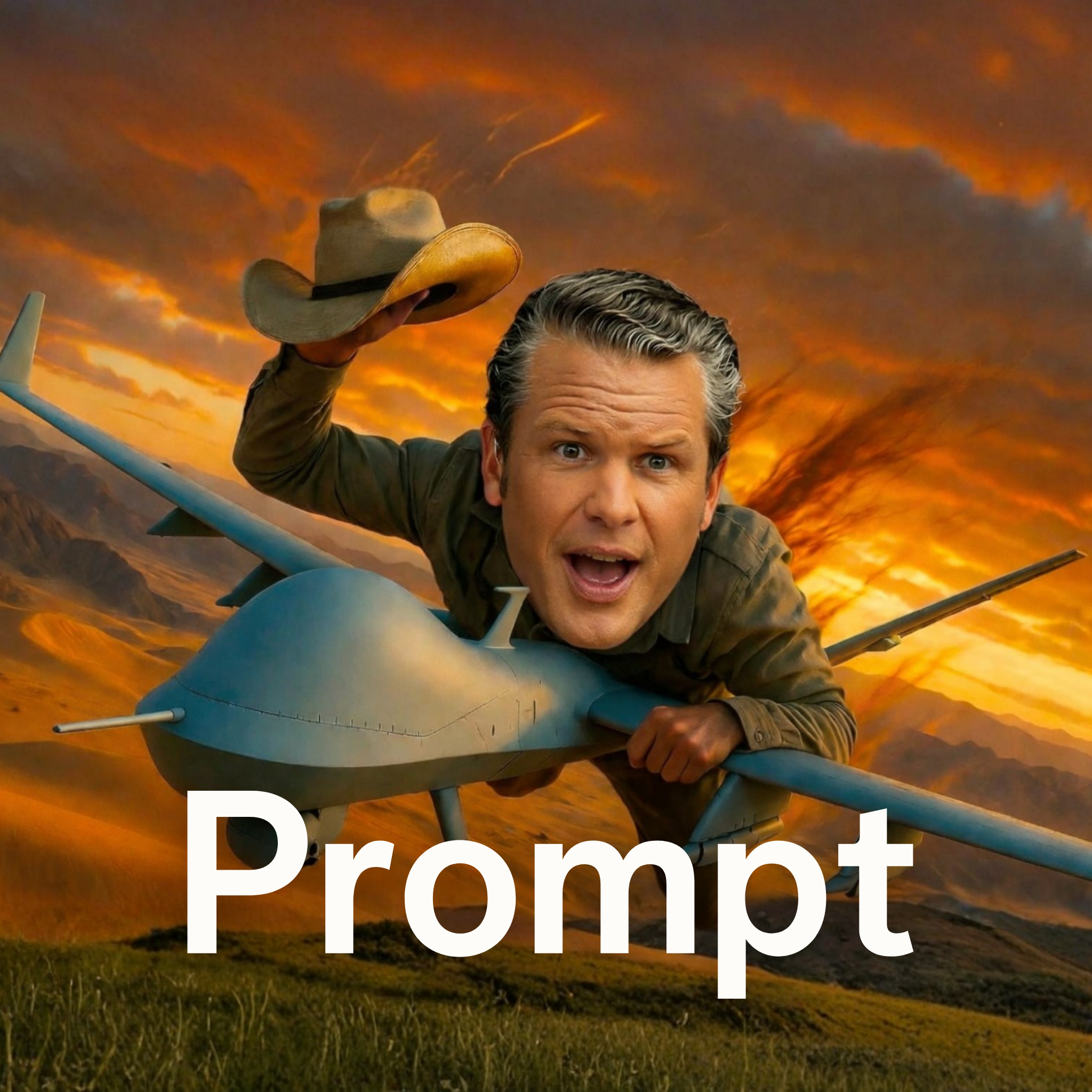 AI generovaný ministr zabíjení Pete Hegseth na dronu