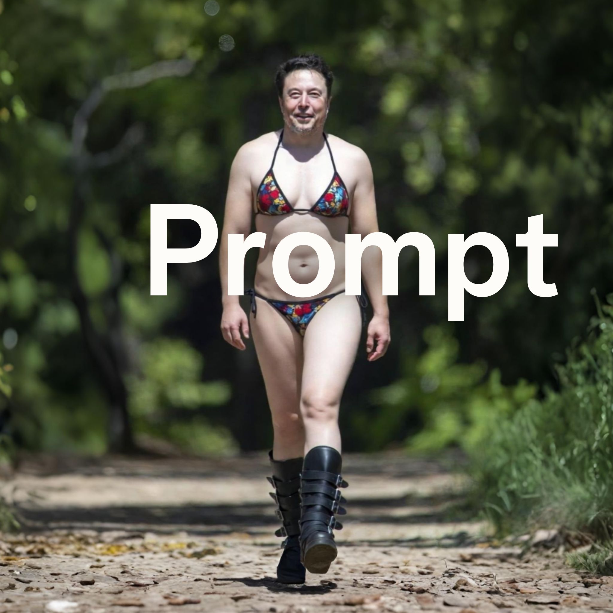 Ilustrační obrázek Promptu: Elon Musk v bikinách