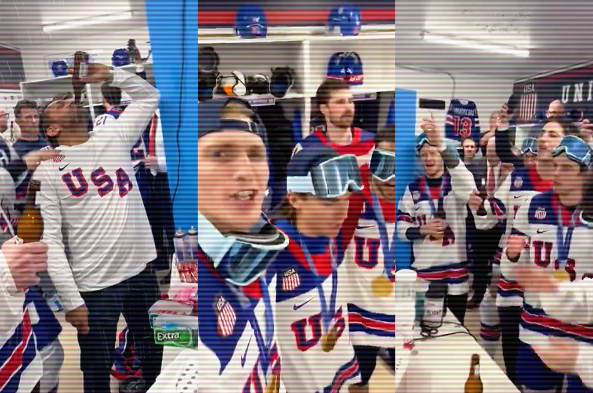 Američtí hokejisté slaví zlato v kabině